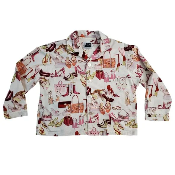 The Cat's Pajamas Novelty Print Top Shoes & Handbags Motif 100% Cotton Size S - Picture 5 of 12